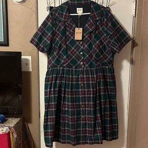 NWT! Rare UK brand. Plaid A line Casual Dress - Emerald Green and Purple